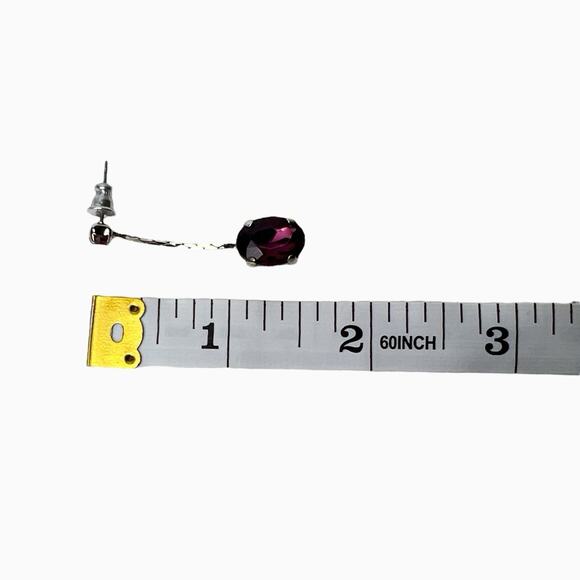 Purple Dangle Earrings Faceted Oval Rhinestones Silver Tone Drop Pierced Sparkly - Picture 6 of 6